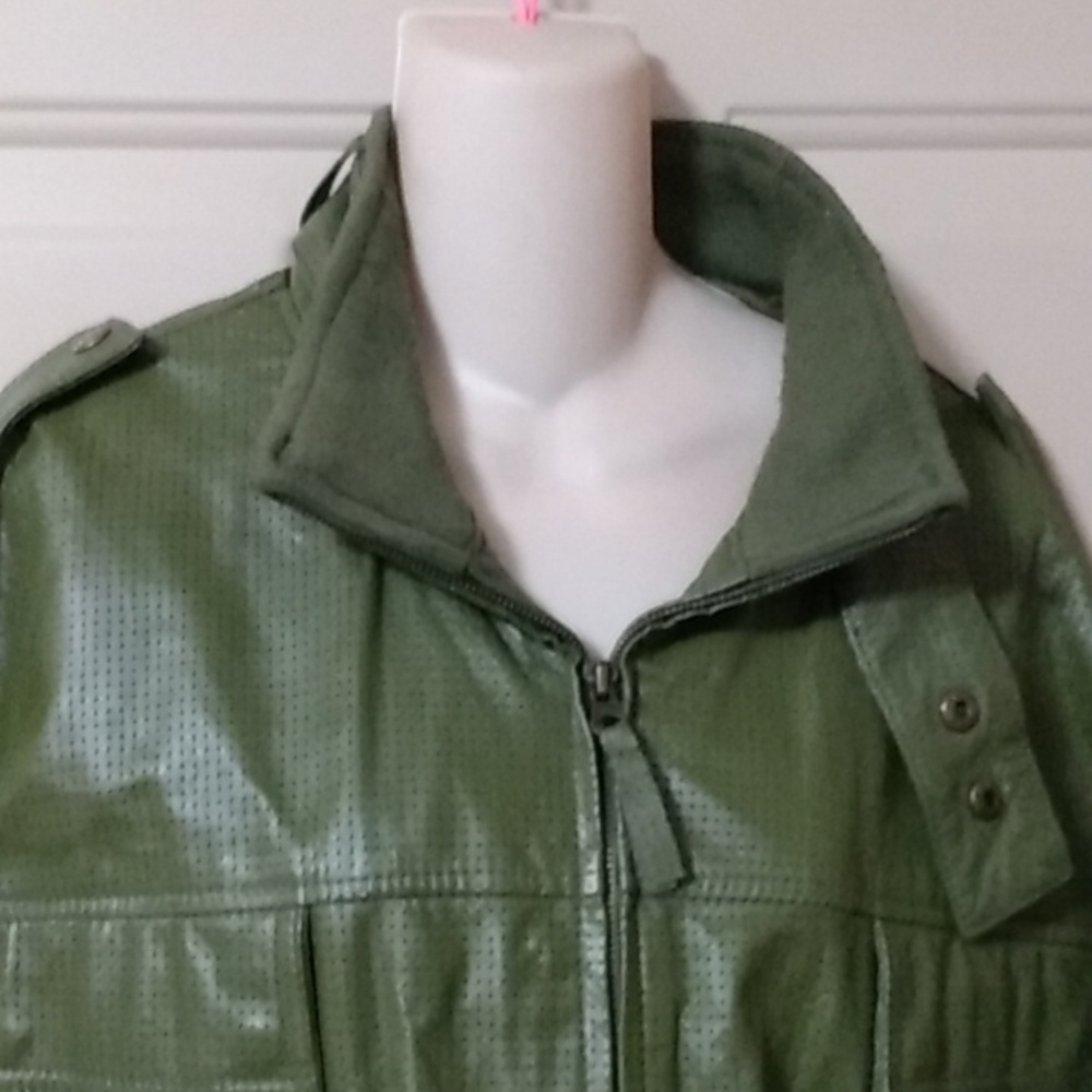 Green Leather Motorcycle Jacket 3XL - Picture 2 of 15